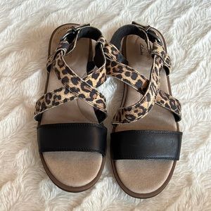 Clarks Declan Spring Leopard 🐆 print leather sandals, 6